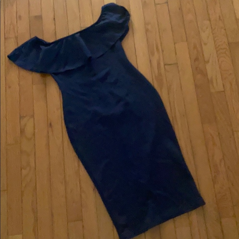 BLUE BODYCON OFF SHOULDER DRESS